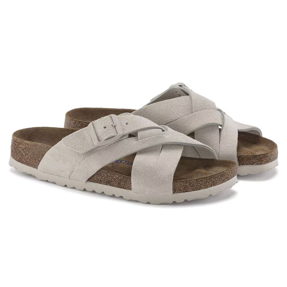 BIRKENSTOCK MEN'S LUGANO SUEDE SOFT FOOTBED SANDALS ANTIQUE WHITE NWOB EU‎ 46